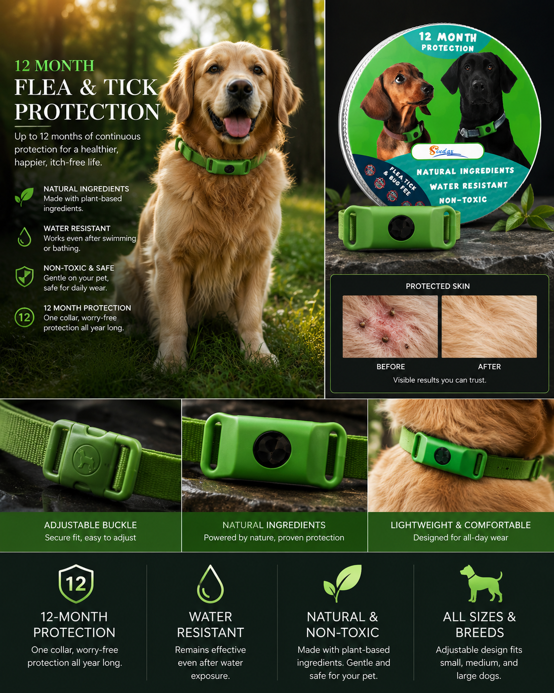 Flea & Tick 12 Months Protection Collar for Dogs – All-Season Anti-Tick Pet Collar
