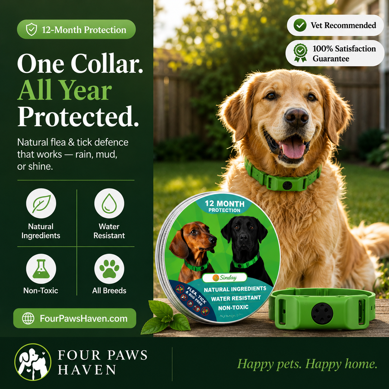 Flea & Tick 12 Months Protection Collar for Dogs – All-Season Anti-Tick Pet Collar