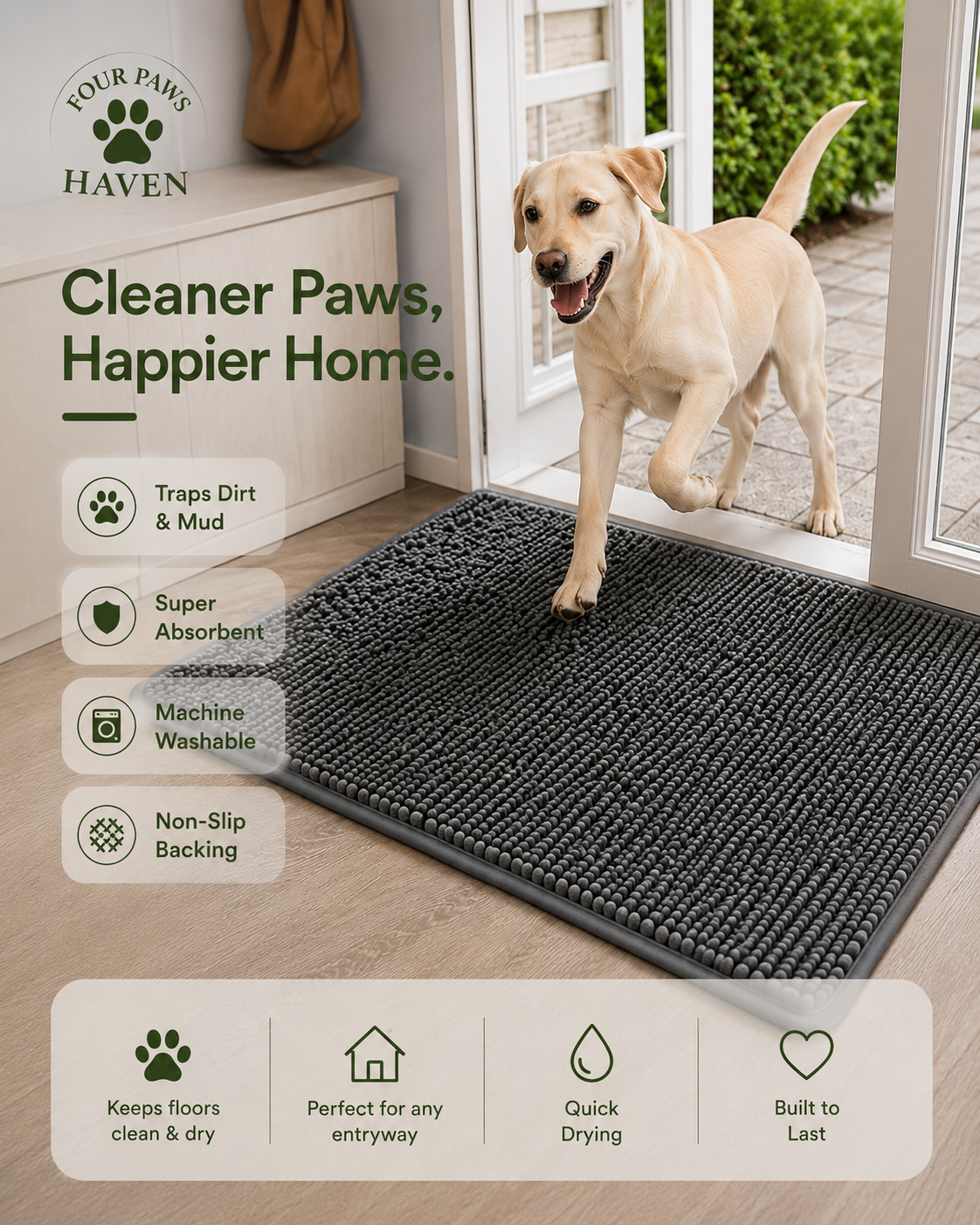 Non-Slip Absorbent Bathroom & Door Rug for Dogs & Cats