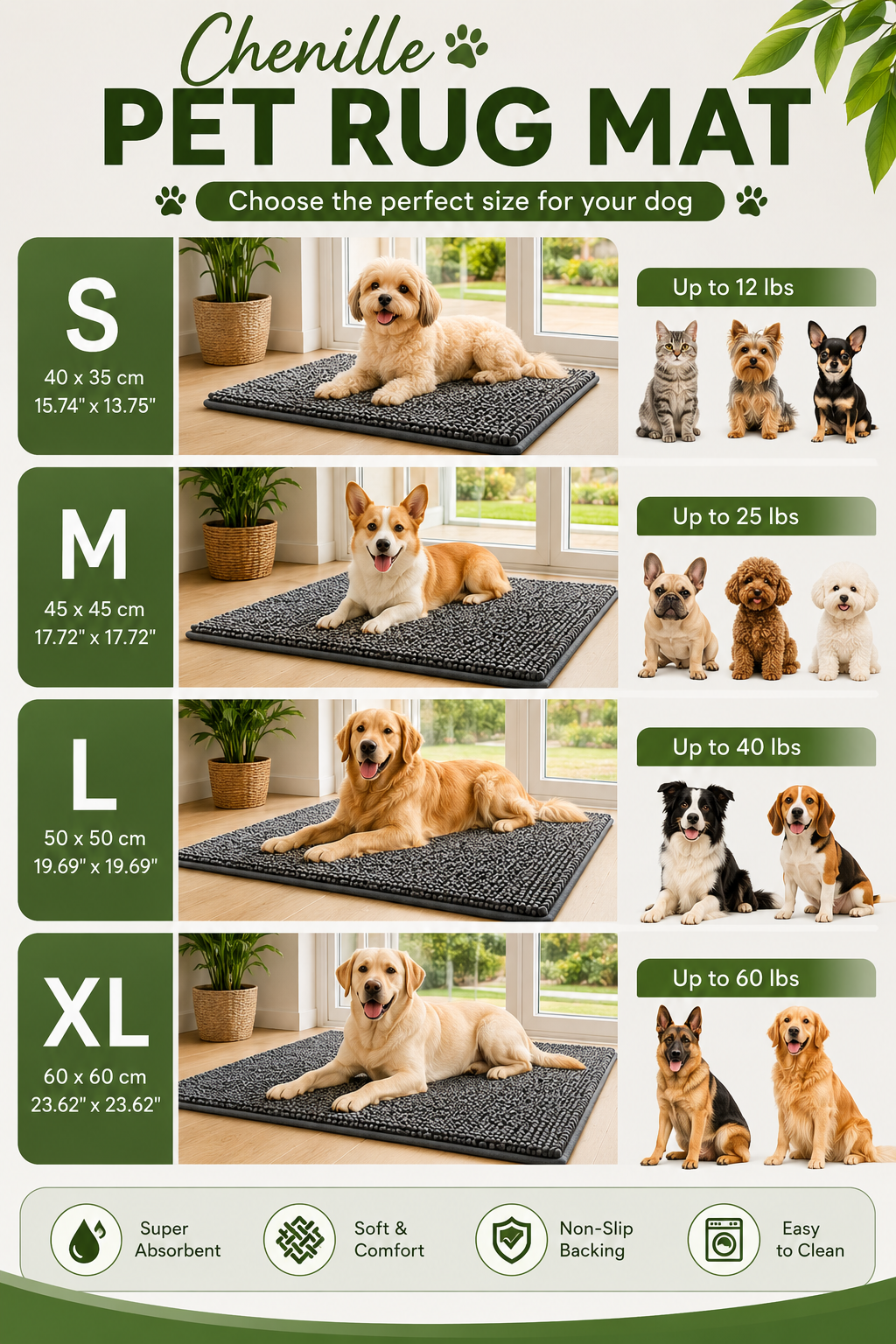 Non-Slip Absorbent Bathroom & Door Rug for Dogs & Cats