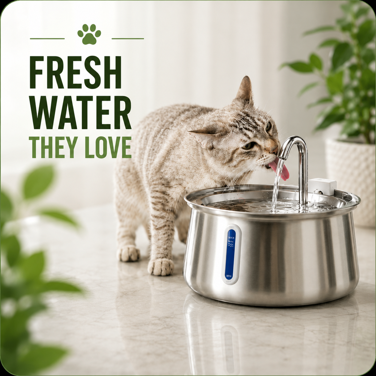 4L Water Drop Large Capacity Pet Stainless Steel Water Dispenser