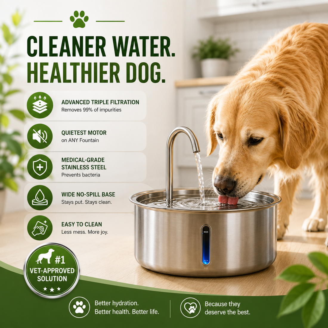 4L Water Drop Large Capacity Pet Stainless Steel Water Dispenser